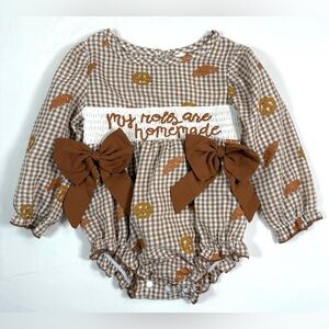 BABY GIRL ROLLS ARE HOMEMADE SMOCKED GINGHAM BUBBLE ROMPER 9-12m COTTAGECORE